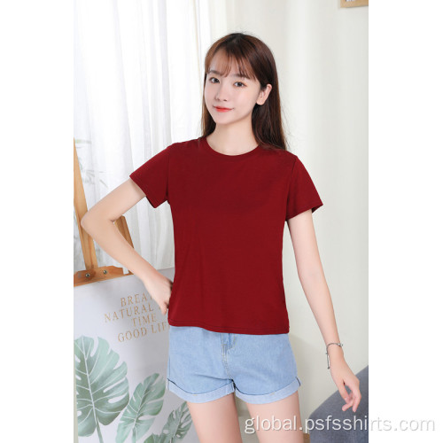 Plain Round Neck Short Sleeves Women Short Sleeves with Round Neck Factory